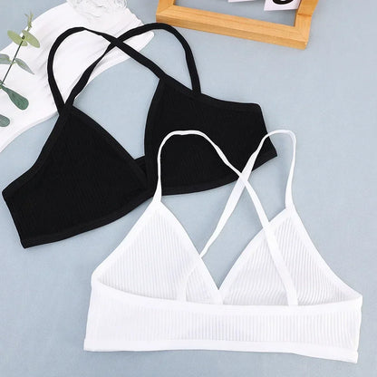 1/2pcs Seamless Lingerie Cotton Bras for Women Thin Unlined Bralette Sexy Deep V Triangle Cup Cross Beauty Back Bra Underwear