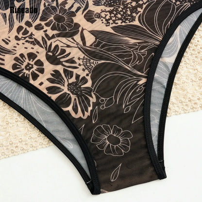 2026 New Trend Mesh Swimwear Women's Sheer Sexy High Waist Surfing One Piece Suit with Pants & Skirt Swimdress Smart Woman