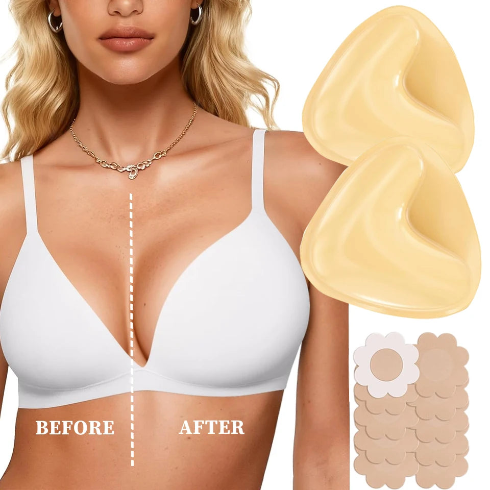Double Sided Sticky Bra Inserts Push Up Adhesive Bra Pad Breast Enhancer Cup Add Up Pads for Bikini Swimsuit Strapless Dress