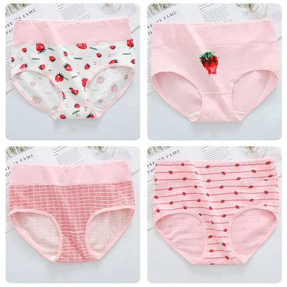 4Pcs Cotton Women's Panties High Waist Body Shaper Underwear Breathable Fashion Print Girls Briefs Cute Panty Female Lingerie