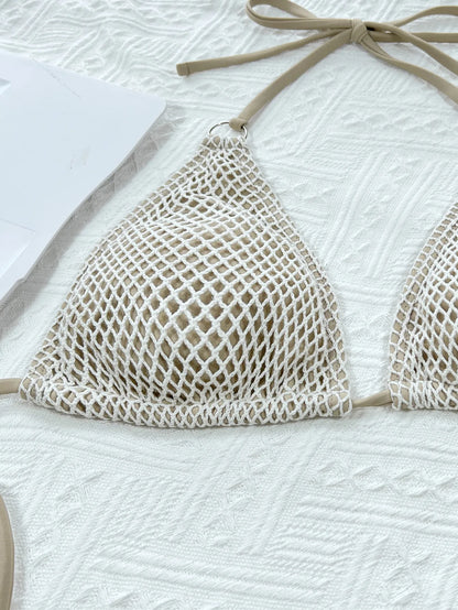 Ellolace Fishing Net Erotic Bikini Halter Women's Swimsuit Solid Padded Swimwear Brazilian Fantasy Beach Outfit