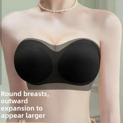 8CM Push Up Strapless Bra - Ice Silk Fabric, Adhesive No Slip for Small Chest, Convertible to Multi-Way