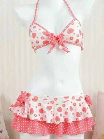 Trendy Floral Print 3 Piece Bikini Set Women Low Waisted Tummy Control Push Up Stylish Beach Outfit Swimwear 2026 Beachwear New