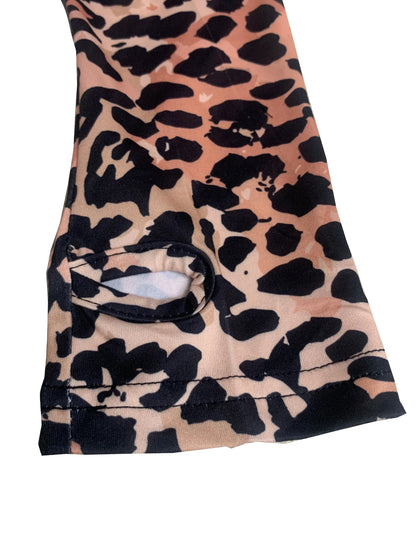Fashionable Long-Sleeved Sexy Leopard Print V-Neck Jumpsuit Shorts with Zipper Closure