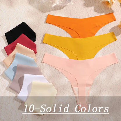 5PCS Seamless Thongs for Women V Waist G-String Panties Ice Silk Breathable Dopamine Color Underwear Ultra Thin Lingerie XS-XL
