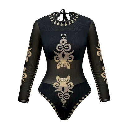 2026 New Trend Mesh Swimwear Women's Sheer Sexy High Waist Surfing One Piece Suit with Pants & Skirt Swimdress Smart Woman