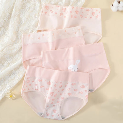 4Pcs Cotton Women's Panties High Waist Body Shaper Underwear Breathable Fashion Print Girls Briefs Cute Panty Female Lingerie