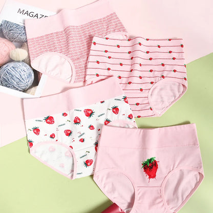 4Pcs Cotton Women's Panties High Waist Body Shaper Underwear Breathable Fashion Print Girls Briefs Cute Panty Female Lingerie