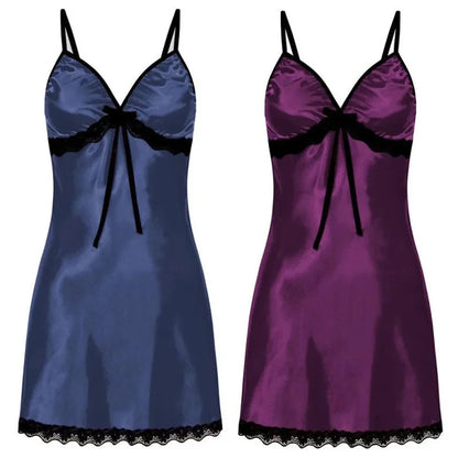 Lace Silk Satin Sleepwear Women Sexy Lingerie Night Dress Sleeveless Straps Mini Dress with Panties Nighties Nightgown