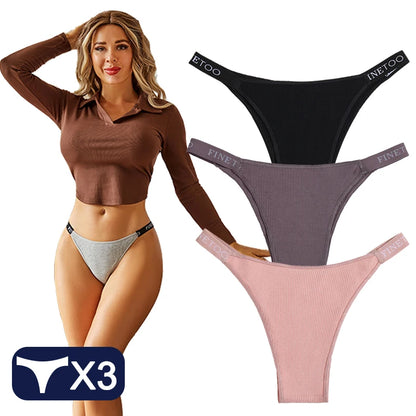 FINETOO 3PCS/Set Women Cotton Panties Briefs Underpants Female Sexy  Thongs Women's Underwear T-Back Intimate Lingerie Pantys