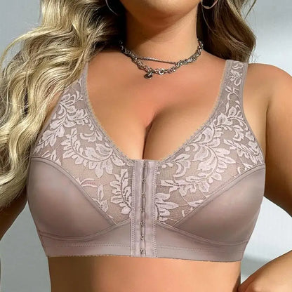 BEAUWEAR 7 Hooks Front Closure Unlined Thin Comfort Bra Plain Floral Undewear Full Cup Minimizer Wireless Lingerie 0XL-5XL