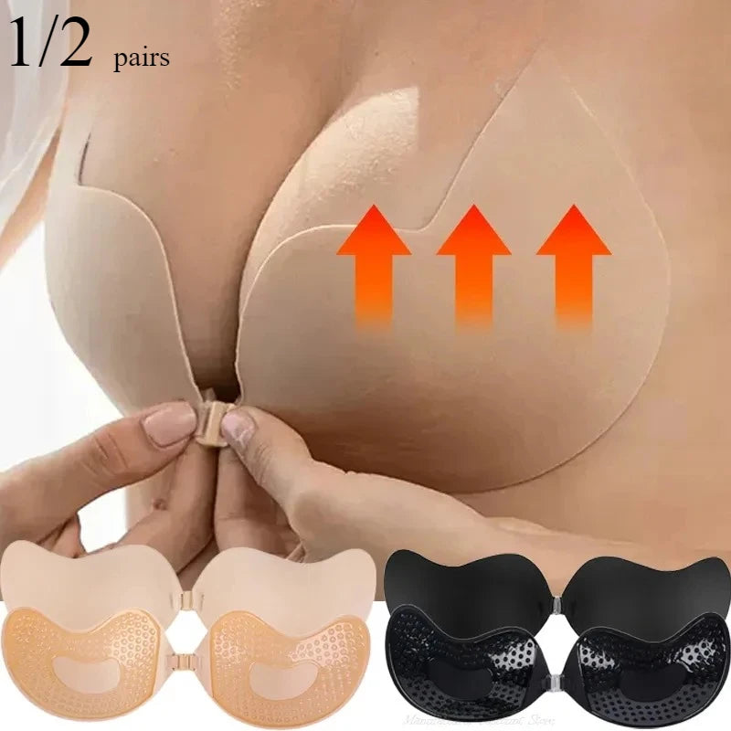 Invisible Push Up Bra For Women Breathable Bra Pads Silicone Bra Backless Strapless Bra Seamless Front Closure Bralette With Box
