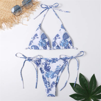 Halter Triangle Sexy Bikini Sets 2025 Women Patent Leather Glitter Swimsuit Summer Solid G-String Swimwear Side Lace Up Monokini