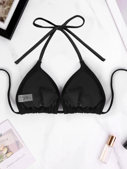 1Pc Women's Sexy Bikini Top Bra Swimsuit Summer Beach Style Solid Color Hanging Neck Bareback Strap Bikini Swimsuit Bra Swimsuit