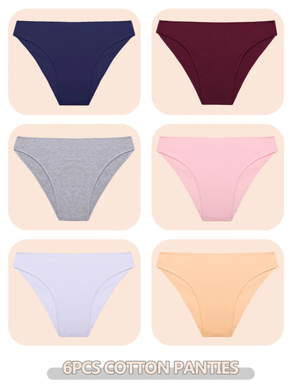 6pcs Cotton Women's Lingerie M-XXL Solid Seamless Panties Sexy Breathable Low-Waist Briefs Female Soft Comfortable Underpants