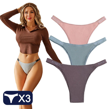 FINETOO 3PCS/Set Women Cotton Panties Briefs Underpants Female Sexy  Thongs Women's Underwear T-Back Intimate Lingerie Pantys