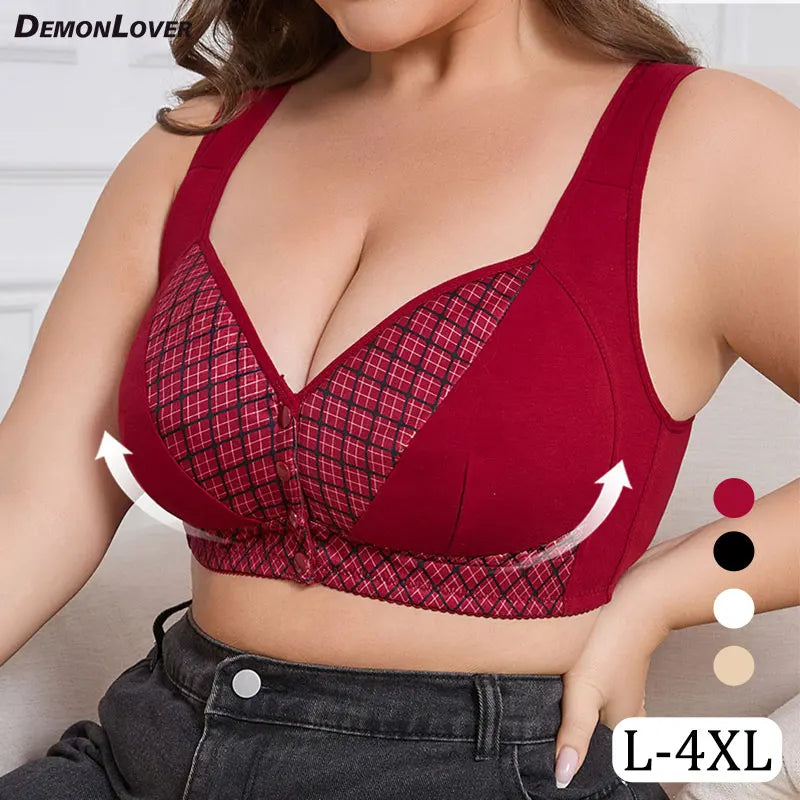 Plus Size Front Closure Wireless Comfort Bra, Seamless Full Coverage Easy On Off Supportive Bra for Women Ladies Daily Underwear