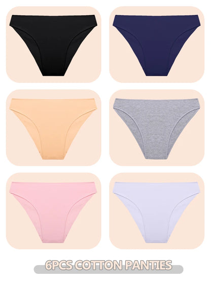 6pcs Cotton Women's Lingerie M-XXL Solid Seamless Panties Sexy Breathable Low-Waist Briefs Female Soft Comfortable Underpants