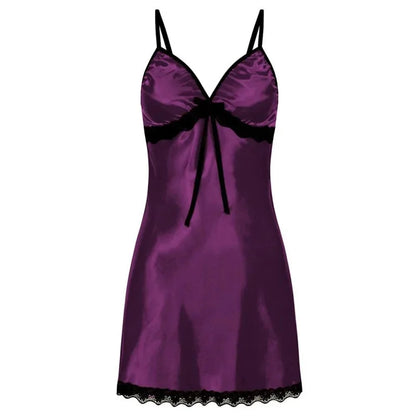 Lace Silk Satin Sleepwear Women Sexy Lingerie Night Dress Sleeveless Straps Mini Dress with Panties Nighties Nightgown