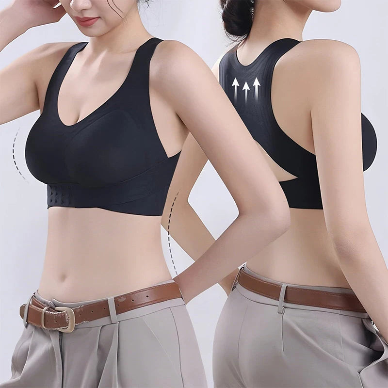Women Front Closure Cross Back Wireless Posture Bras Seamless Full Coverage Support Push Up Bralettes Posture Corrector Bras
