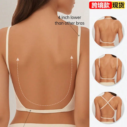 Women Invisible Bra Deep U Plunge Bras Backless Top for Dresses Sexy Lingerie with Transparent Strap Push Up Strapless Underwea