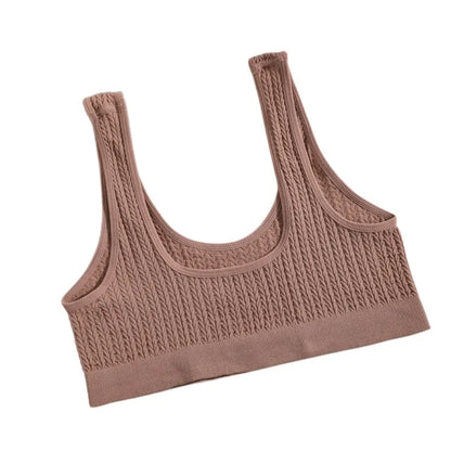 Women Knit Seamless Bra And Panties Set Tank Style Bralette Without Padding Low Rise Thong U-Neck Wide Strap Lingerie Set M-L