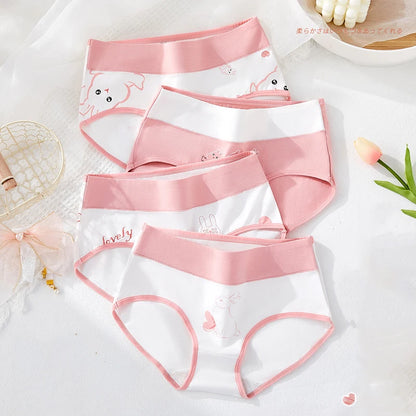 4Pcs Cotton Women's Panties High Waist Body Shaper Underwear Breathable Fashion Print Girls Briefs Cute Panty Female Lingerie