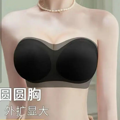 8CM Push Up Strapless Bra - Ice Silk Fabric, Adhesive No Slip for Small Chest, Convertible to Multi-Way