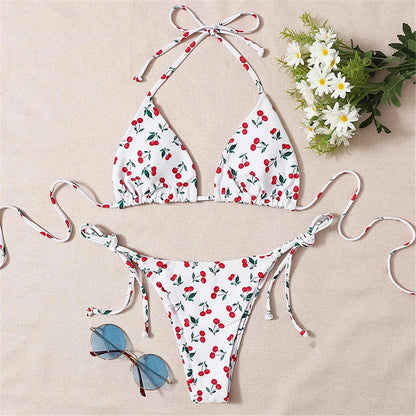 Halter Triangle Sexy Bikini Sets 2025 Women Patent Leather Glitter Swimsuit Summer Solid G-String Swimwear Side Lace Up Monokini